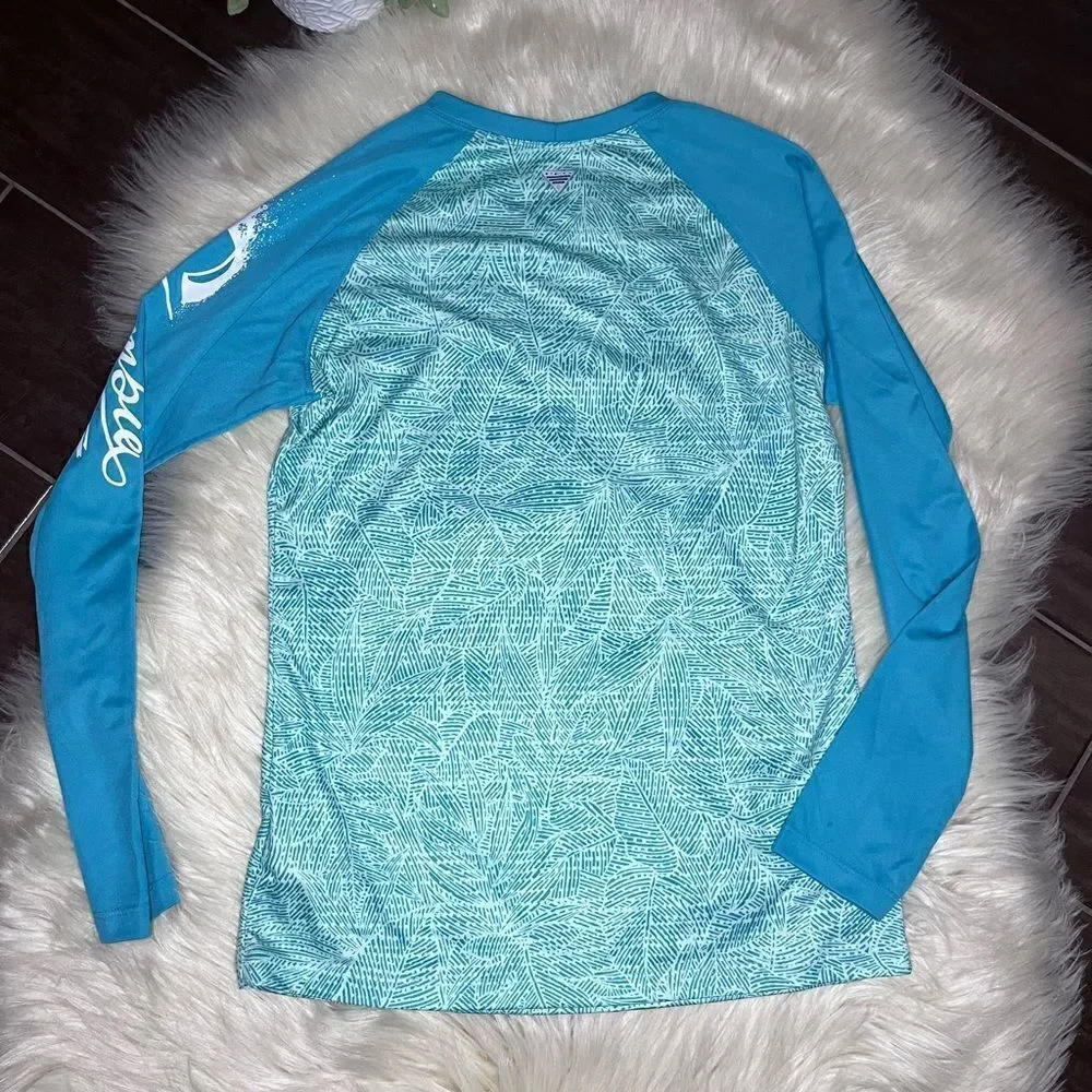 Columbia turquoise/sea green print rash gaurd sz large(14/16)